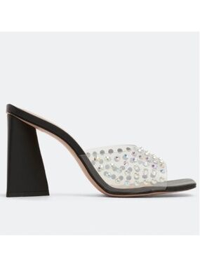 SCHUTZ Lizah Crystal Vinyl Sandal Iridescent Stones in Black Size 7